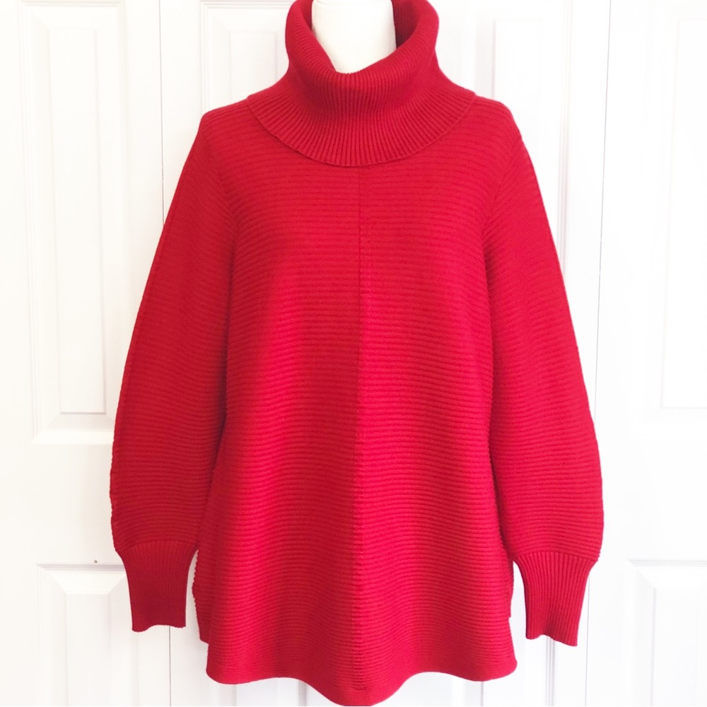 Cyrus Woman Red Ribbed Knit Long Sleeve Turtleneck Sweater 1X
